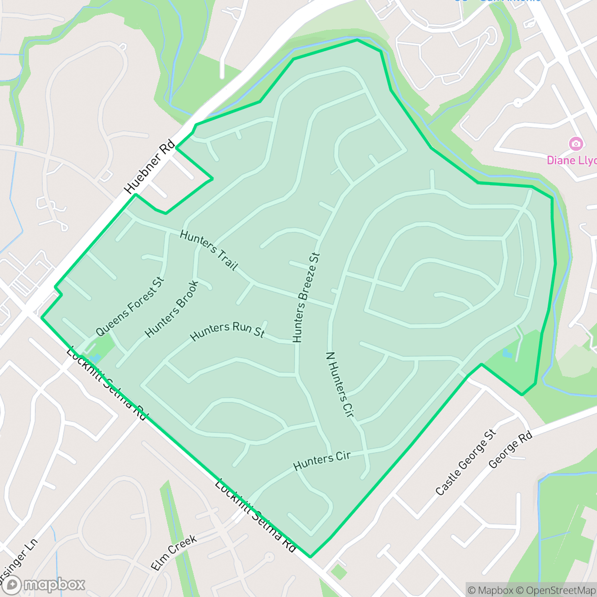Map showing the location of Hunters Creek, San Antonio, TX