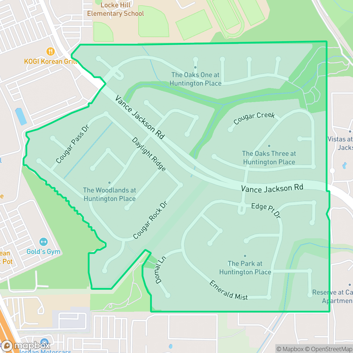 Map showing the location of Huntington Place, San Antonio, TX