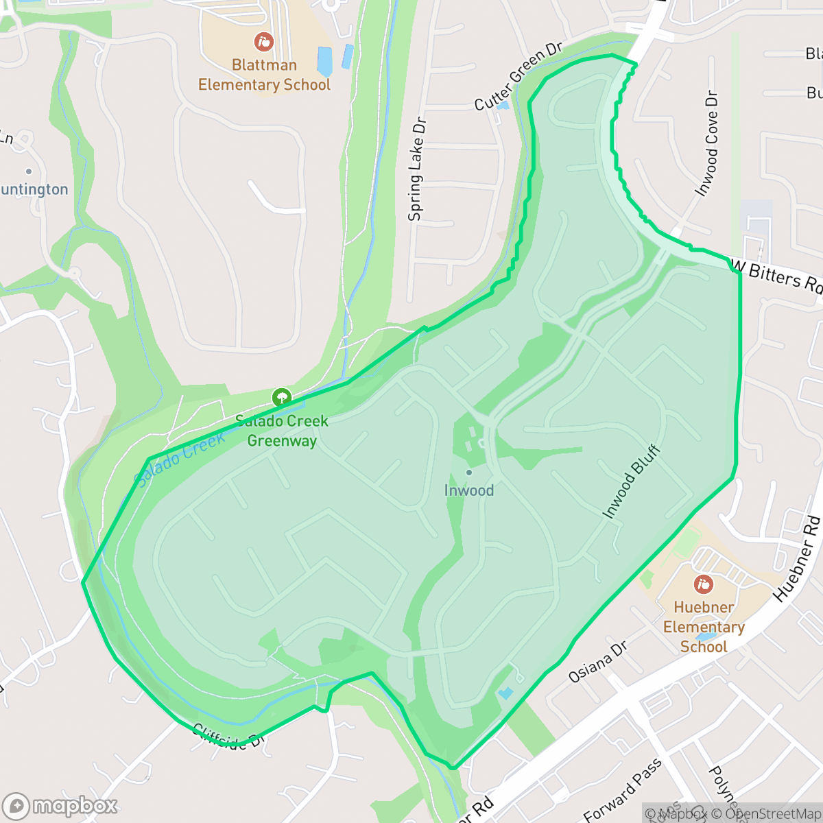 Map showing the location of Inwood Homeowners, San Antonio, TX
