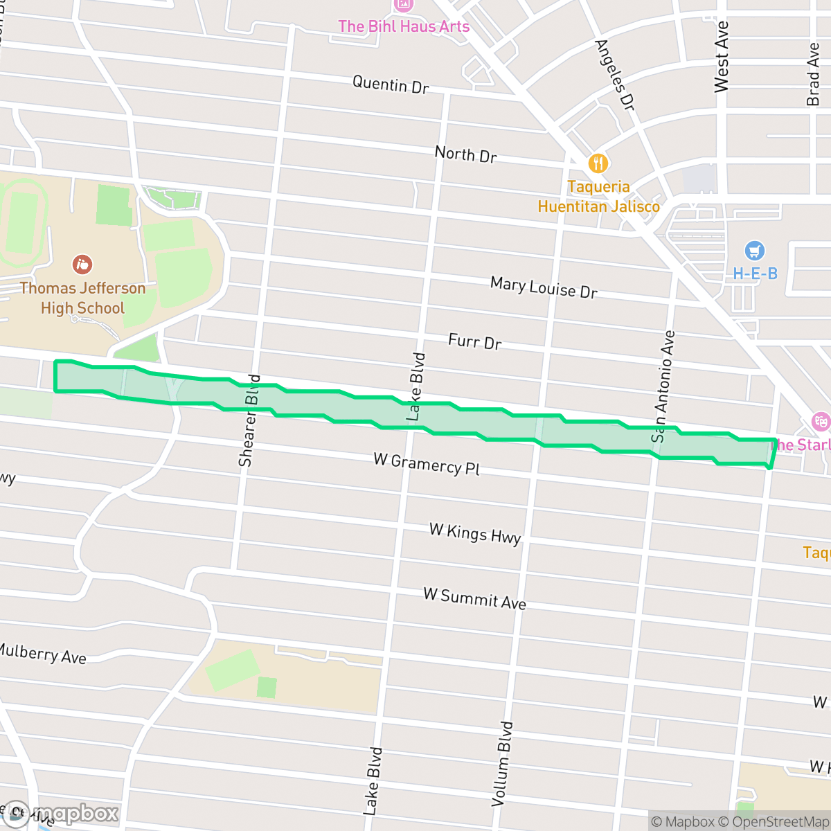 Map showing the location of Jefferson-Monticello Park-Woodlawn Lake, San Antonio, TX