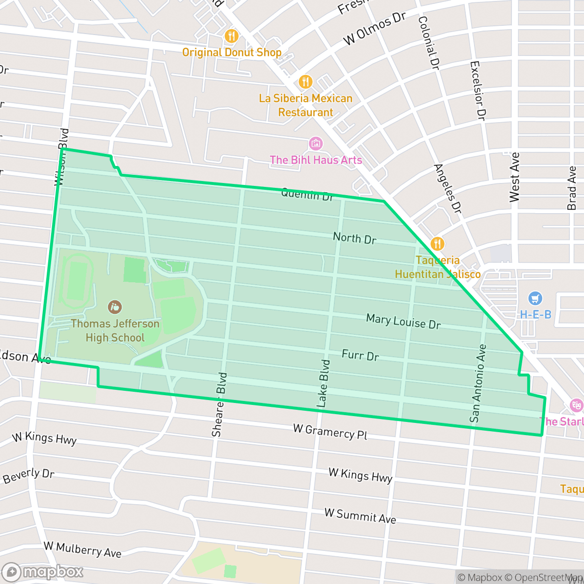 Map showing the location of Jefferson-Monticello Park, San Antonio, TX