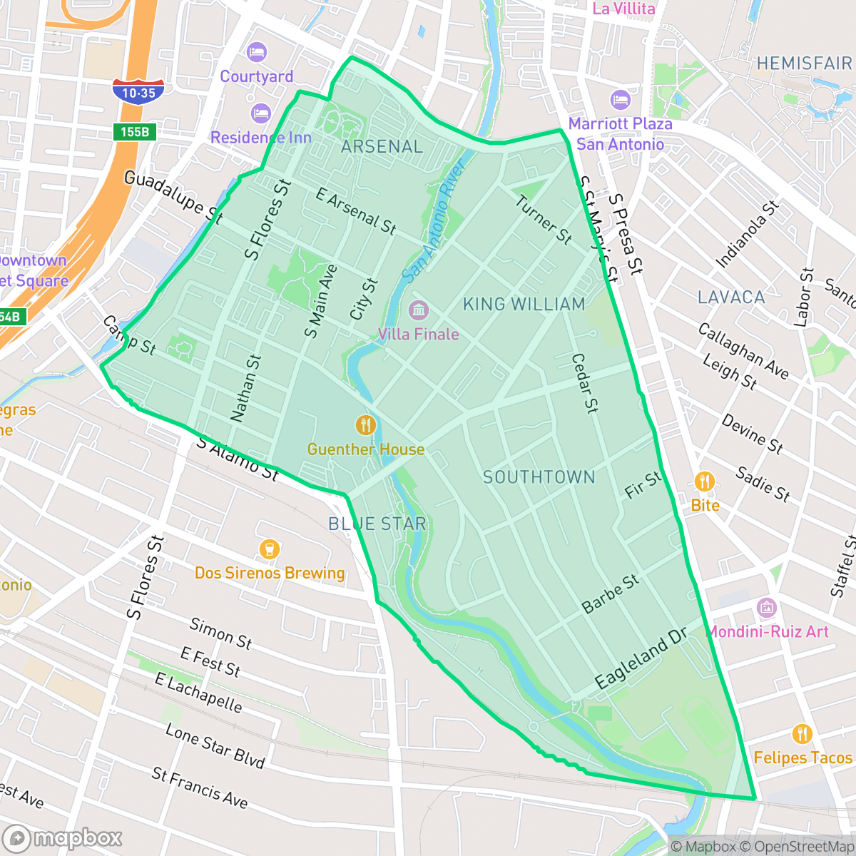 Map showing the location of King William, San Antonio, TX
