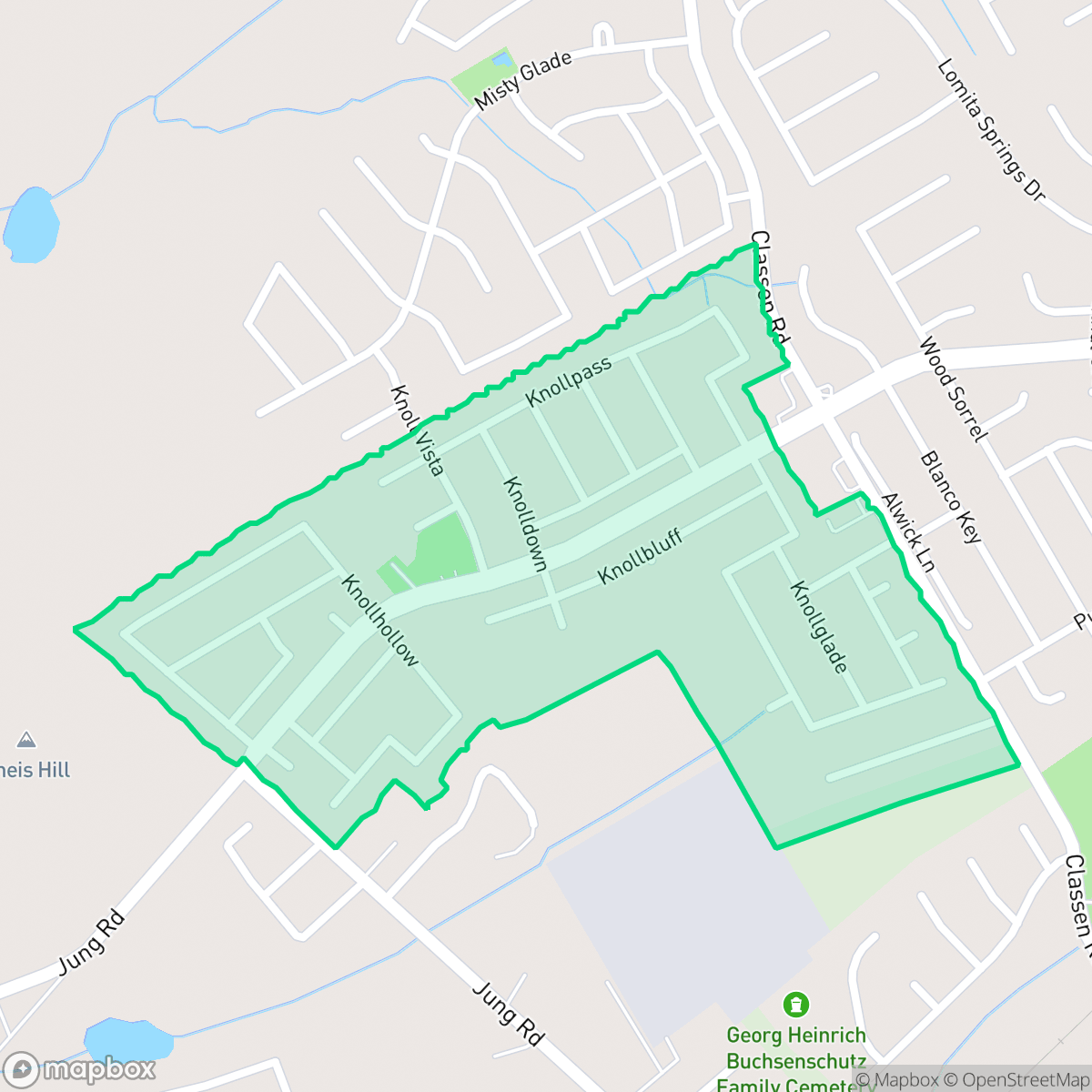 Map showing the location of Knollcreek, San Antonio, TX