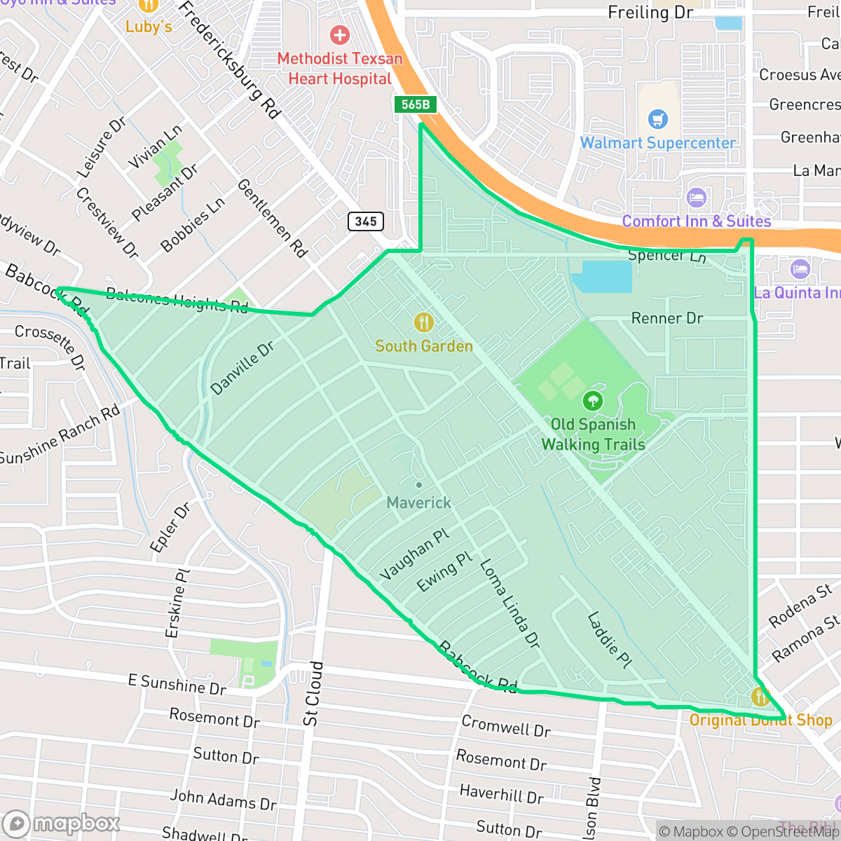 Map showing the location of Laddie Place and North Wilson, San Antonio, TX