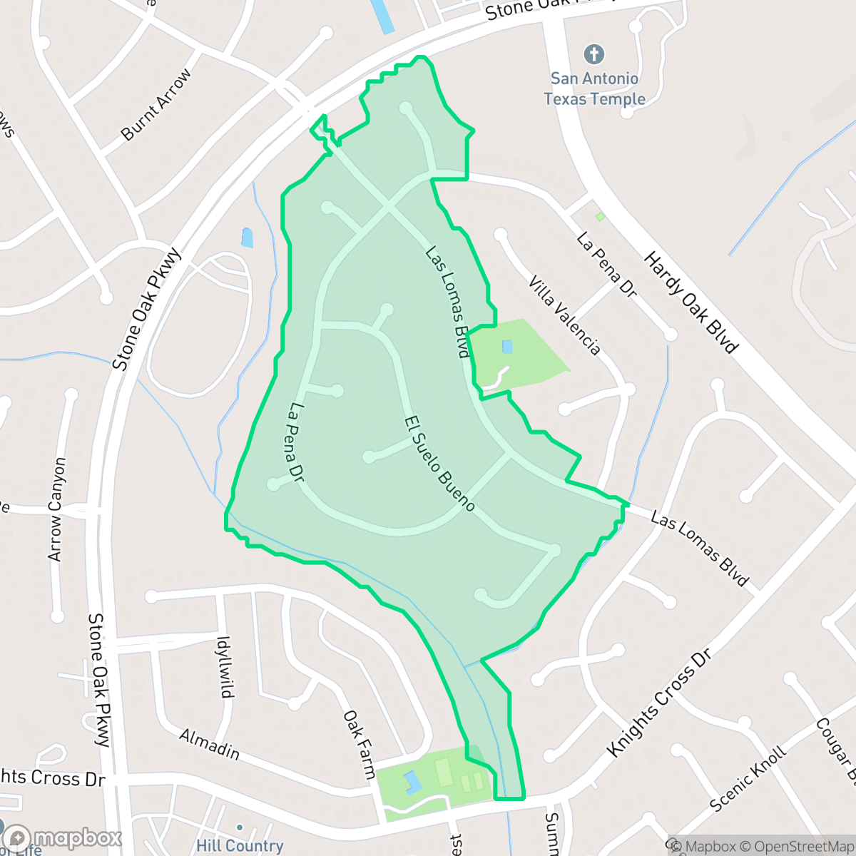 Map showing the location of Las Lomas-Stone Oak, San Antonio, TX