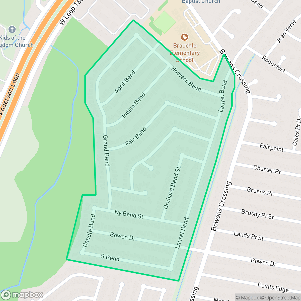 Map showing the location of Laurel Bend, San Antonio, TX
