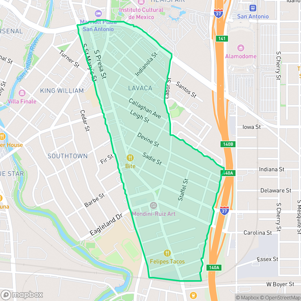Map showing the location of Lavaca, San Antonio, TX