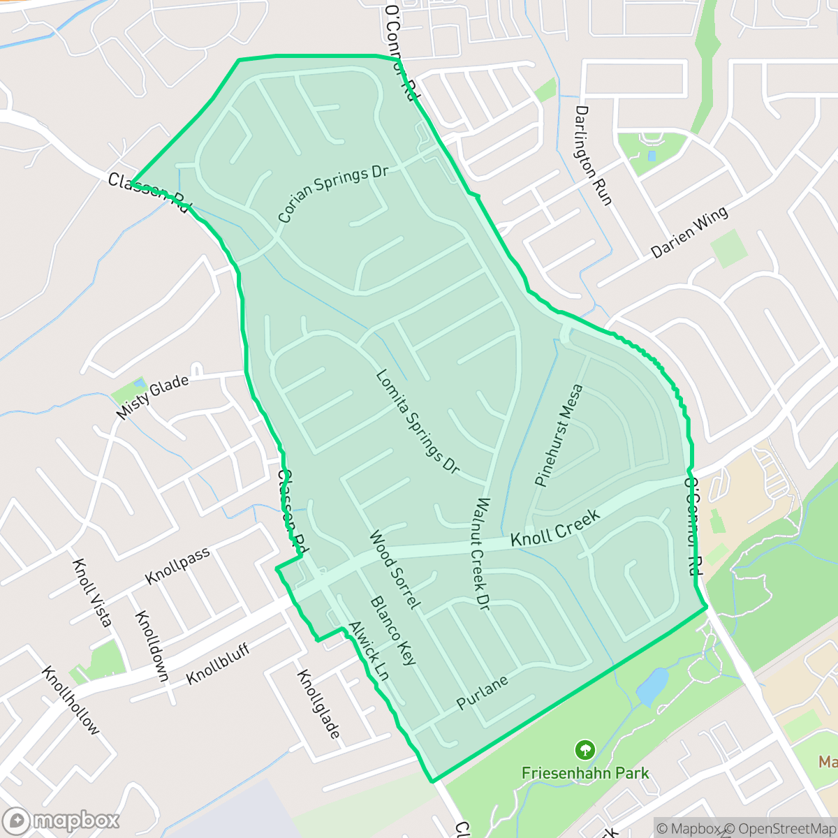 Map showing the location of Longs Creek, San Antonio, TX