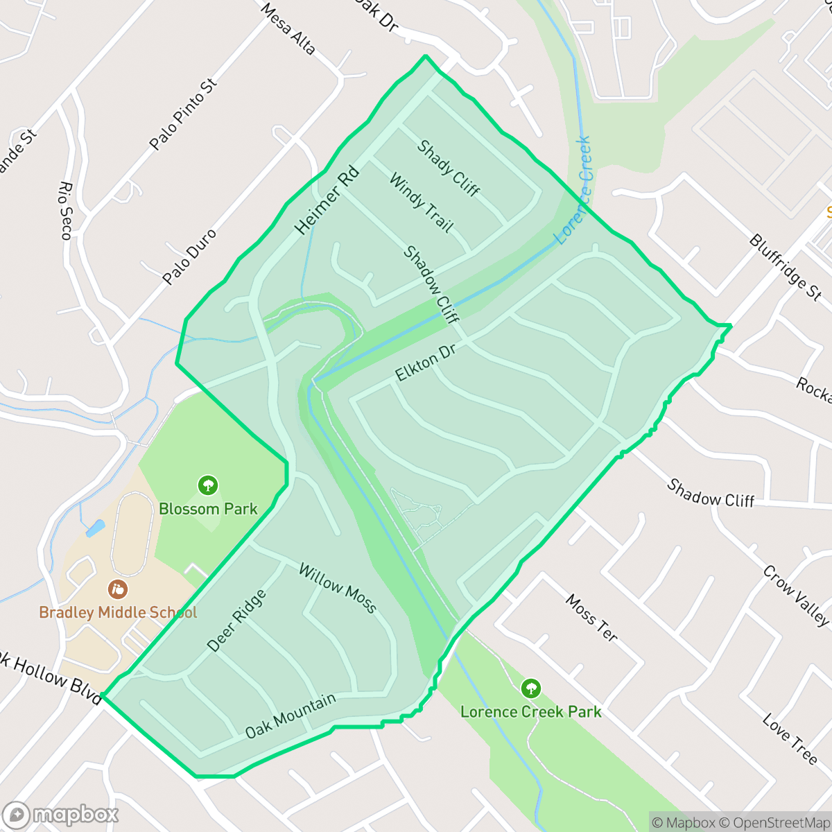 Map showing the location of Lorrence Creek, San Antonio, TX