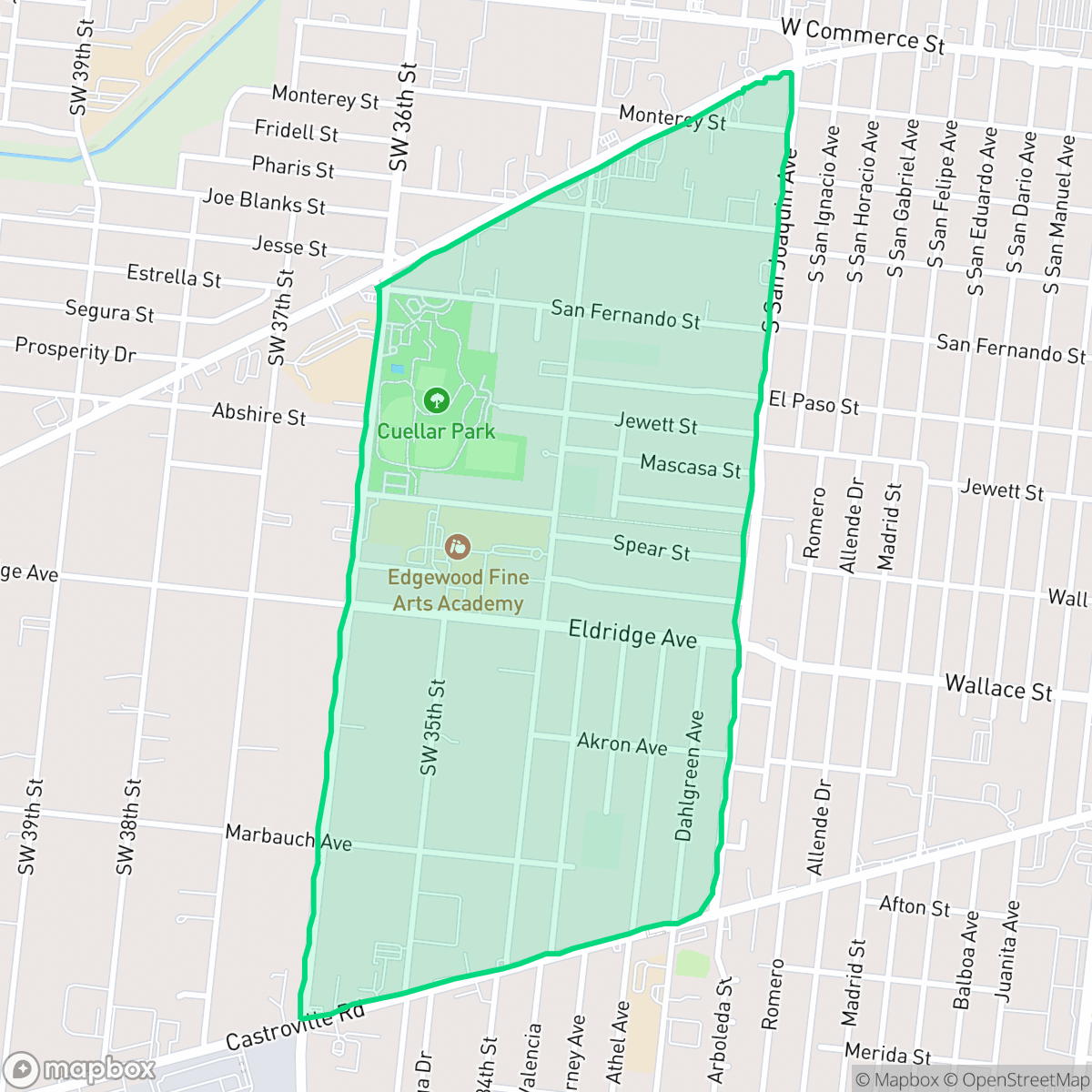 Map showing the location of Los Jardines, San Antonio, TX