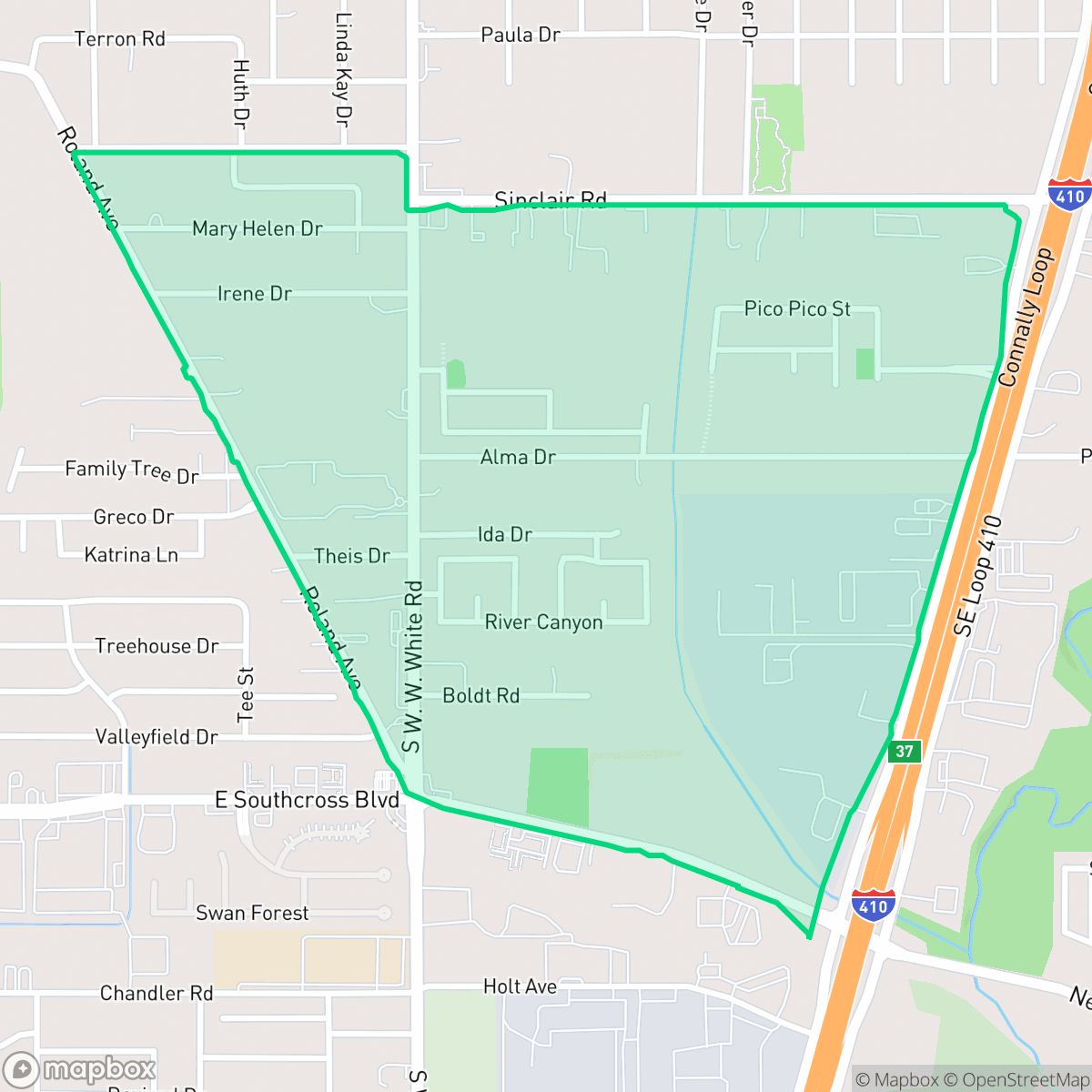 Map showing the location of Lower Southeast Side, San Antonio, TX