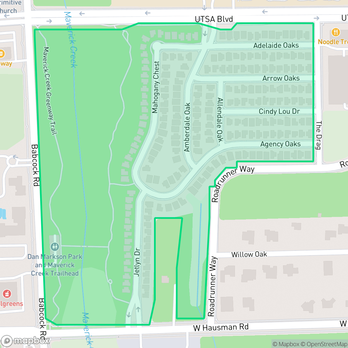 Map showing the location of Maverick Creek, San Antonio, TX