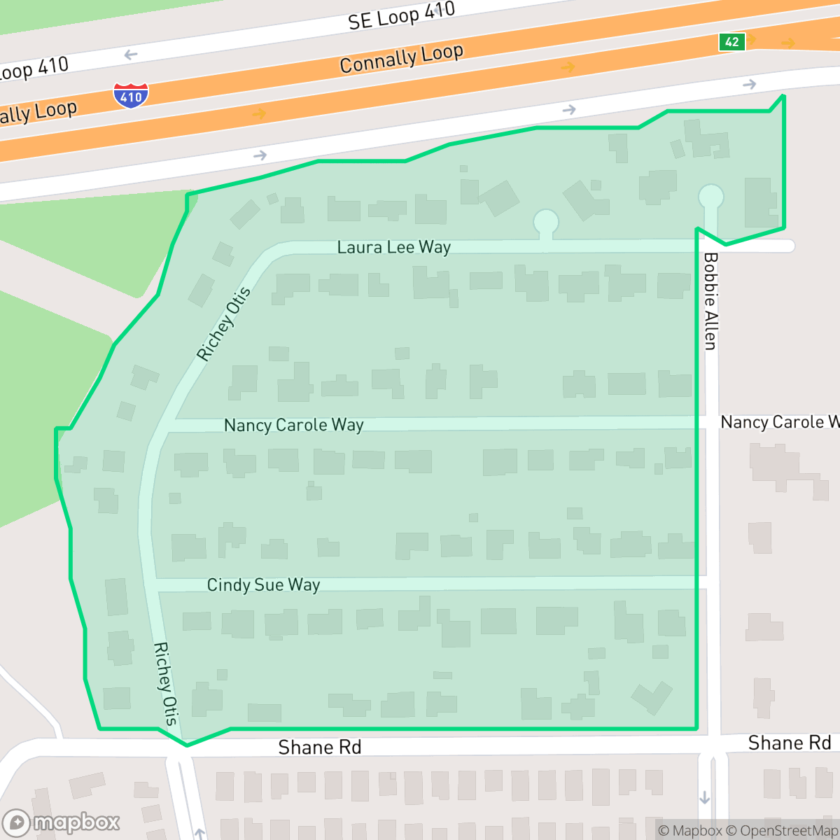 Map showing the location of McCreless Meadows, San Antonio, TX