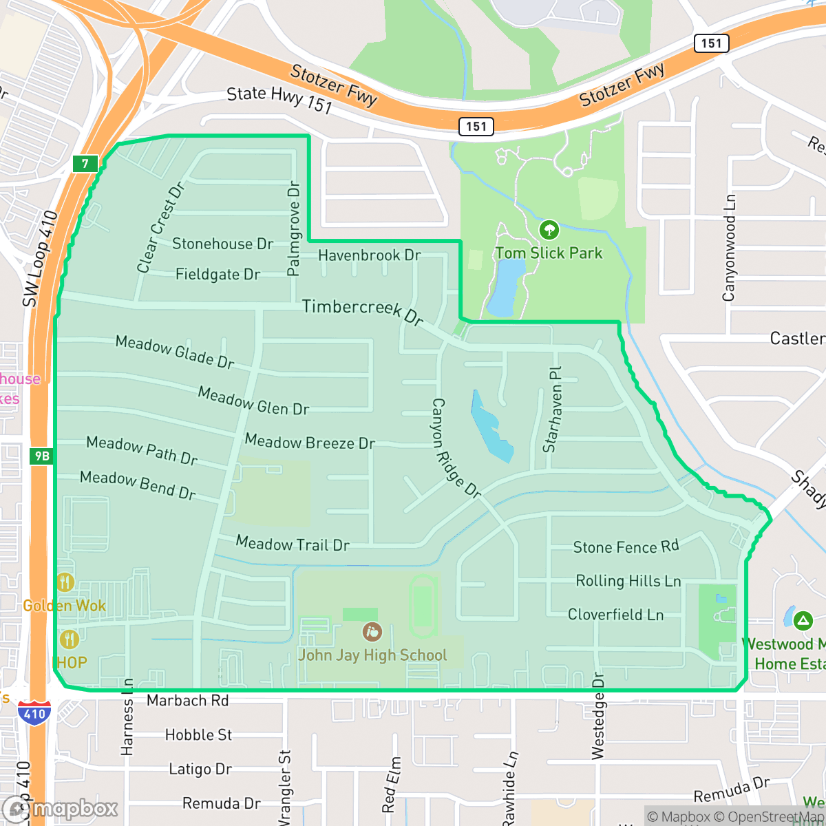 Map showing the location of Meadow Village, San Antonio, TX