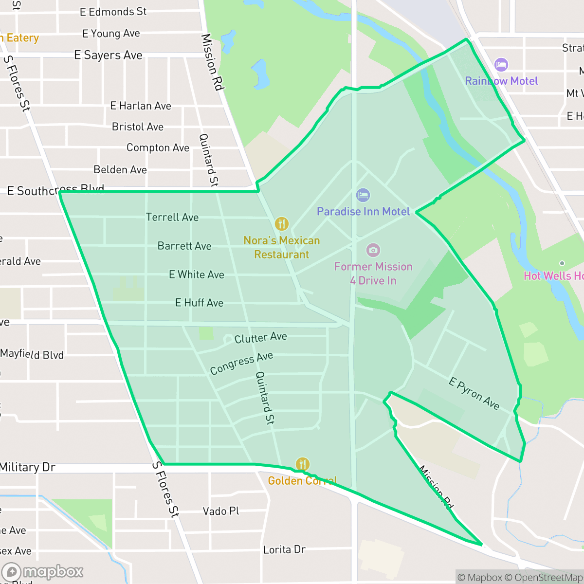 Map showing the location of Mission San Jose, San Antonio, TX