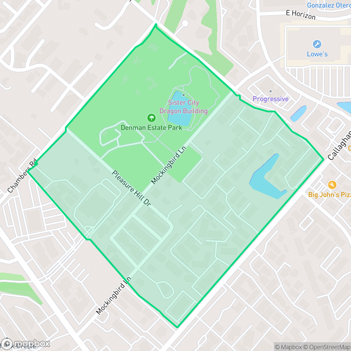 Map showing the location of Mockingbird Hill, San Antonio, TX