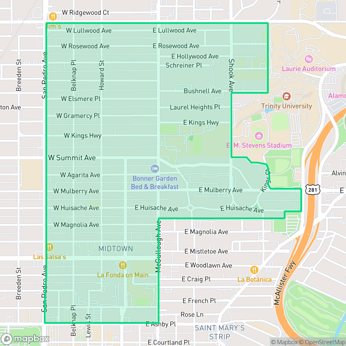 Map showing the location of Monte Vista, San Antonio, TX
