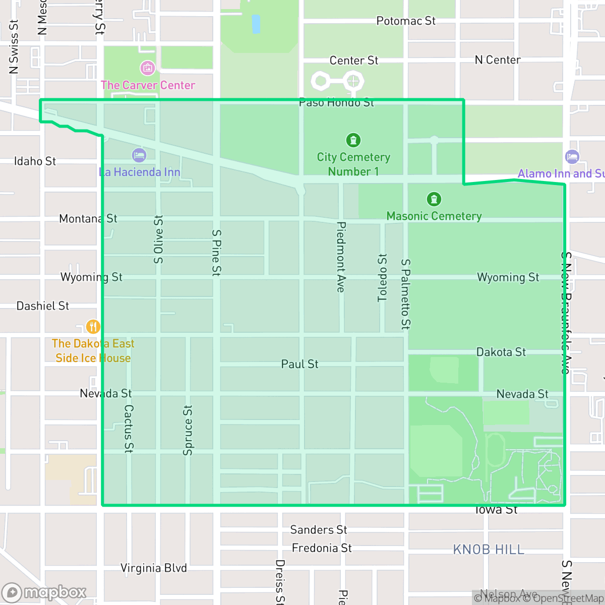 Map showing the location of Nevada Street, San Antonio, TX