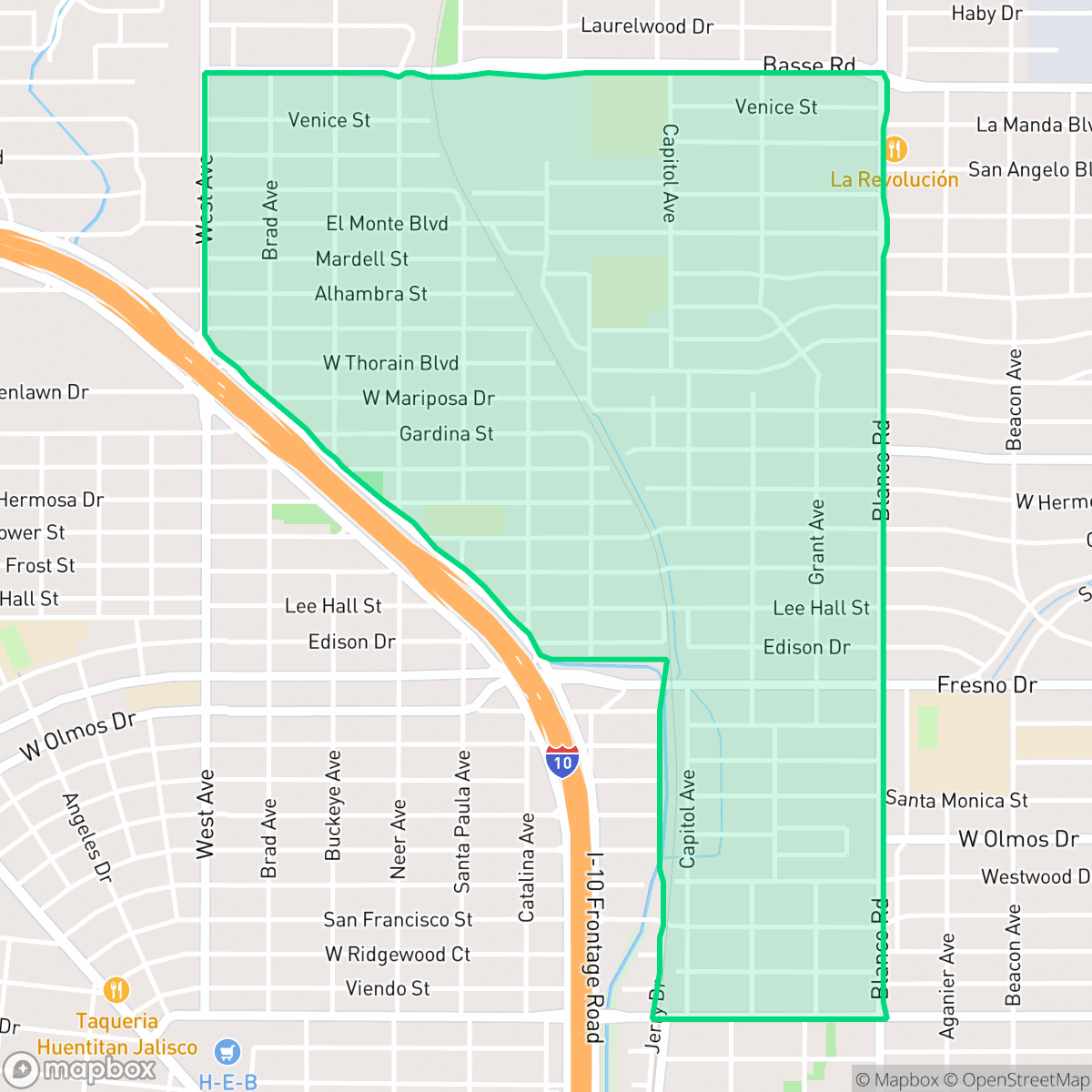 Map showing the location of Northwest Los Angeles Heights, San Antonio, TX