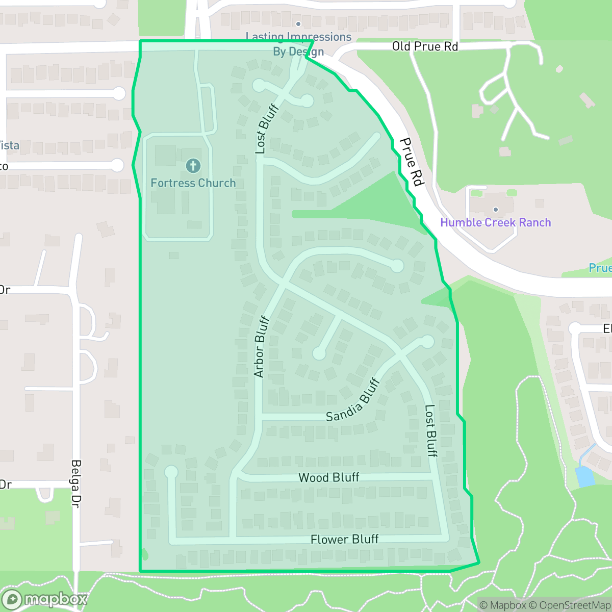 Map showing the location of Oak Bluff, San Antonio, TX