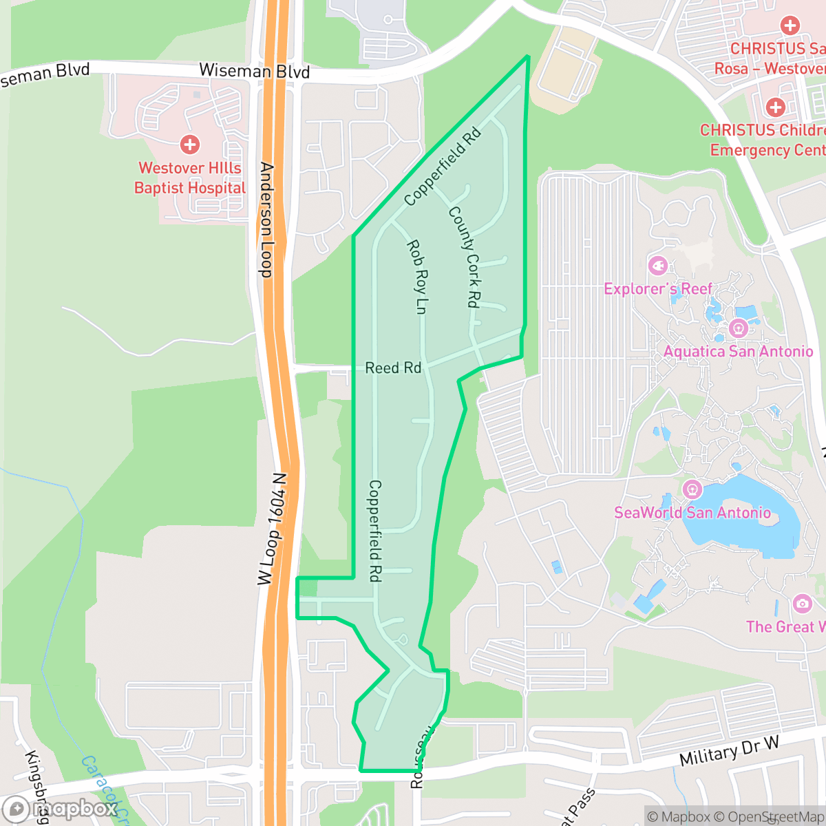 Map showing the location of Oak Creek Estates, San Antonio, TX