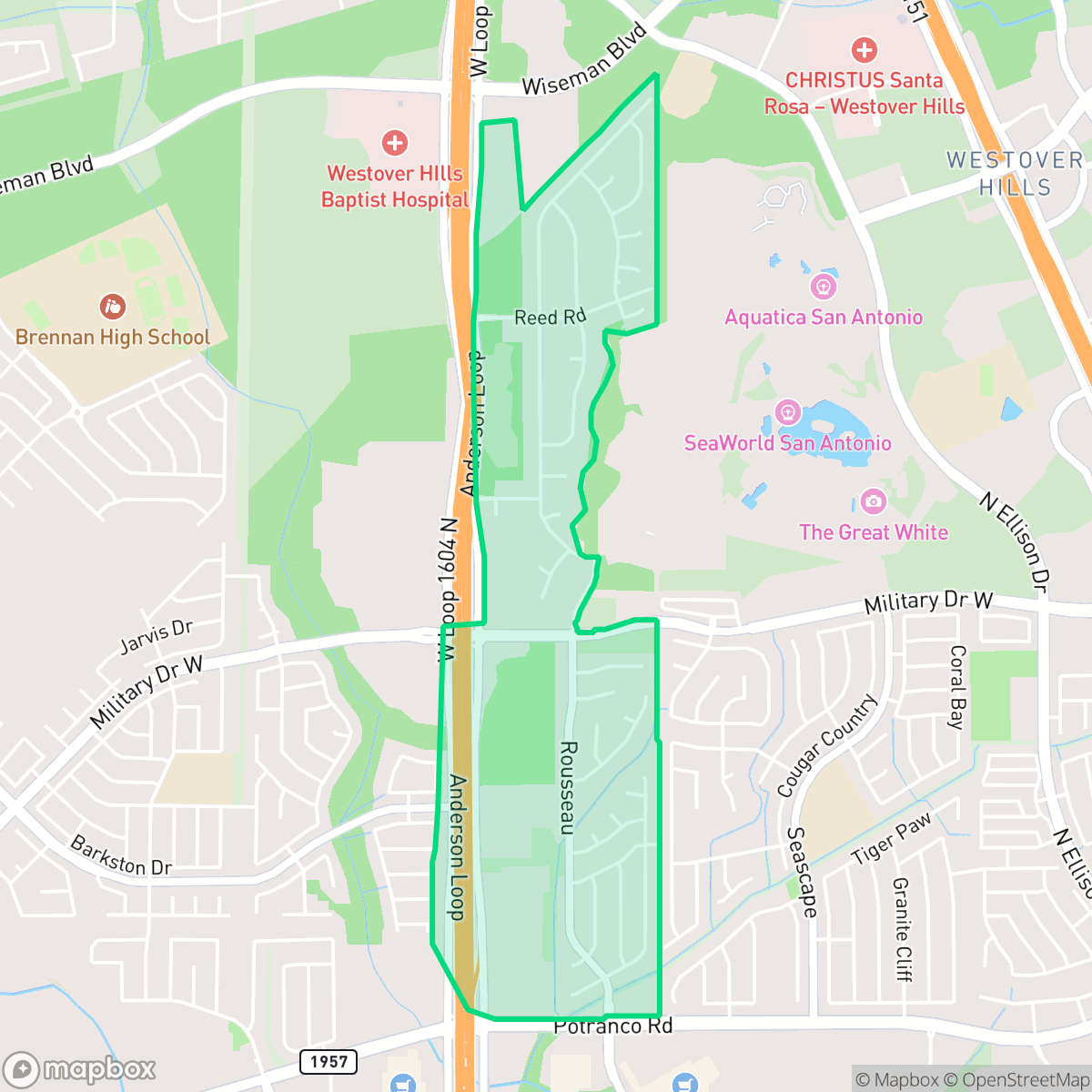 Map showing the location of Oak Creek, San Antonio, TX