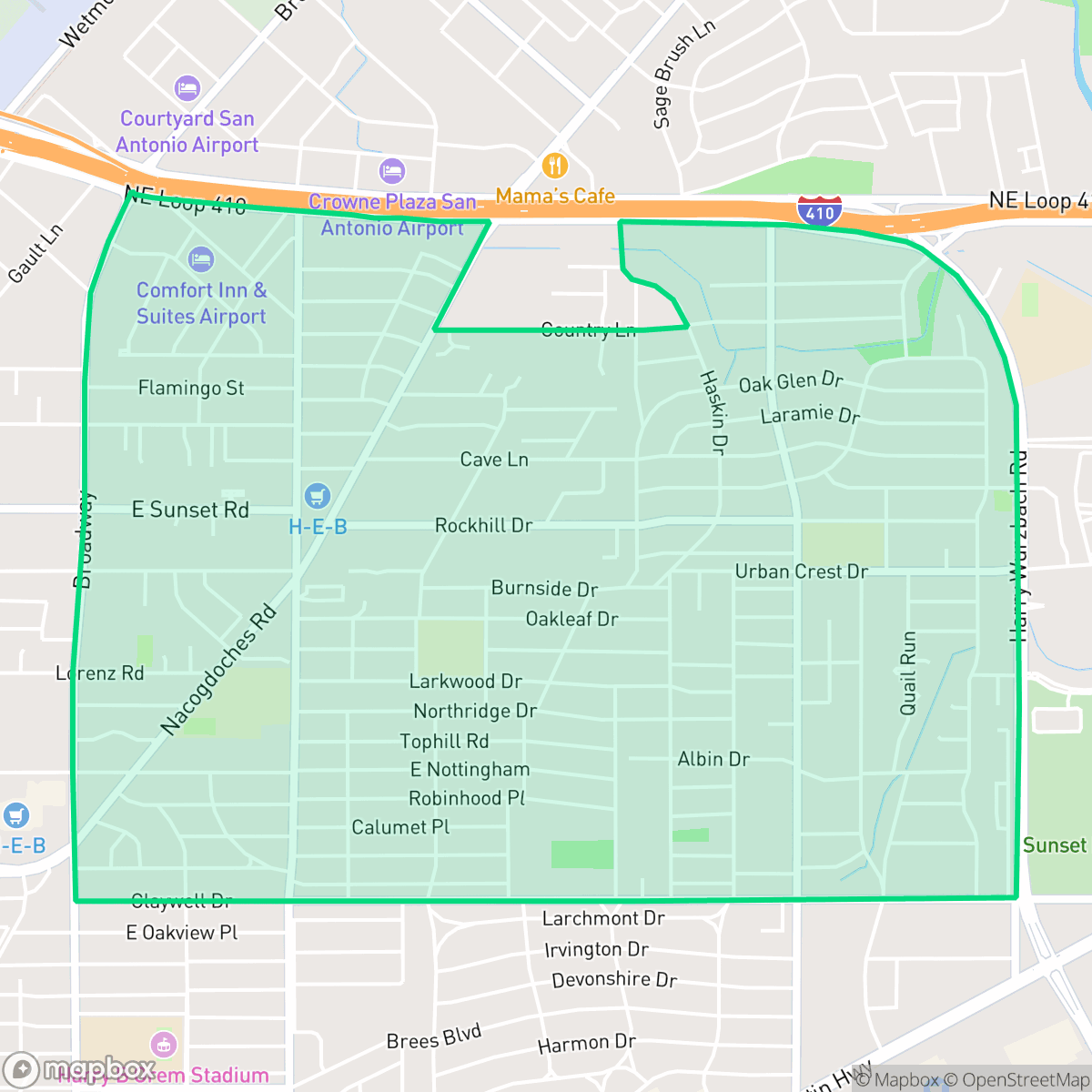 Map showing the location of Oak Park - Northwood, San Antonio, TX