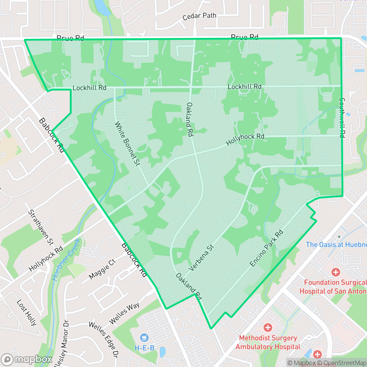 Map showing the location of Oakland Estates, San Antonio, TX
