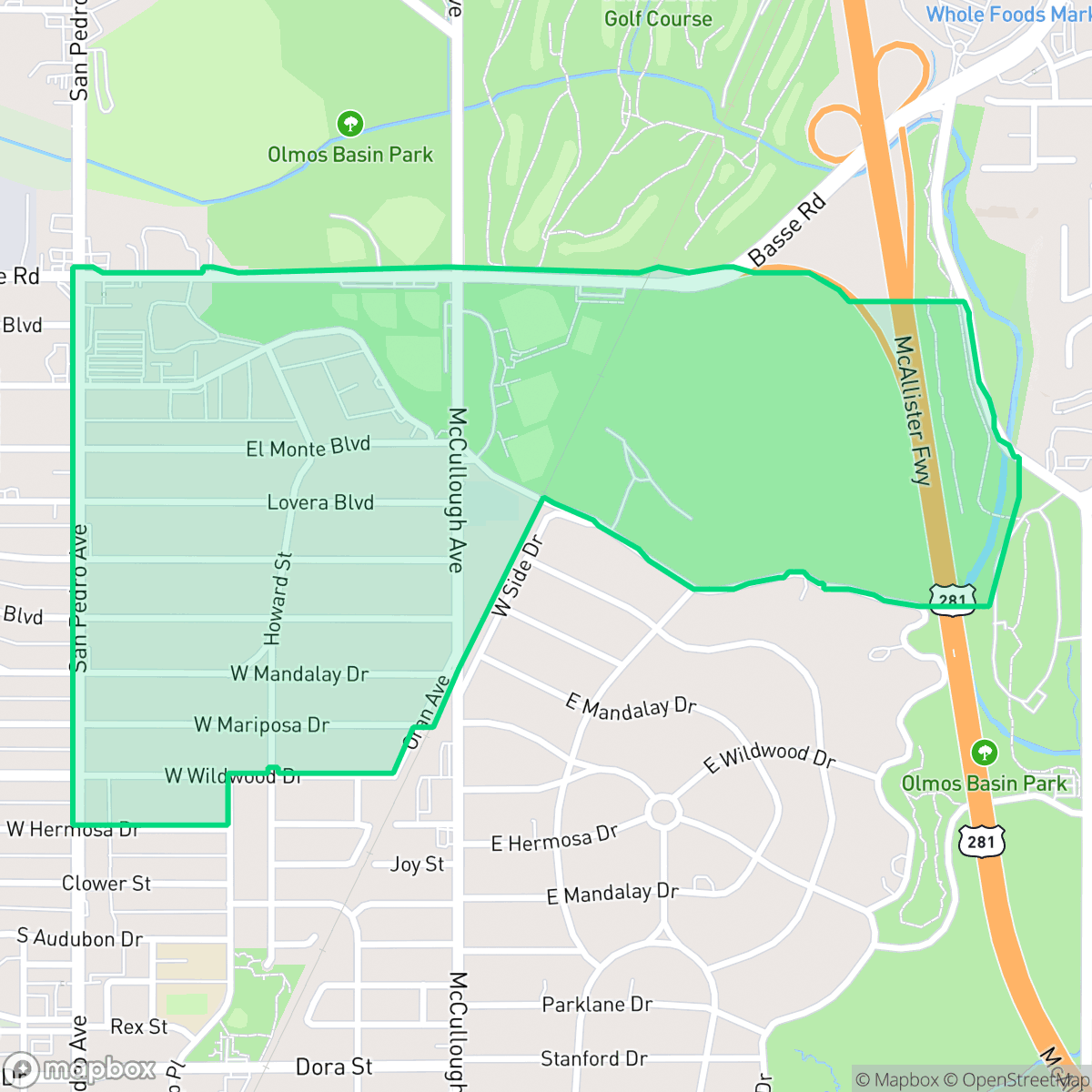 Map showing the location of Olmos Park Terrace, San Antonio, TX