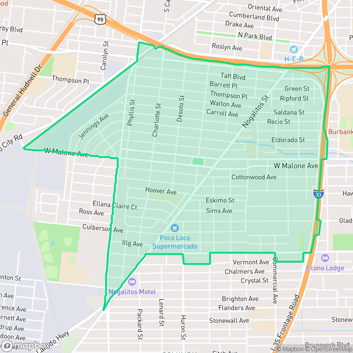 Map showing the location of Palm Heights, San Antonio, TX