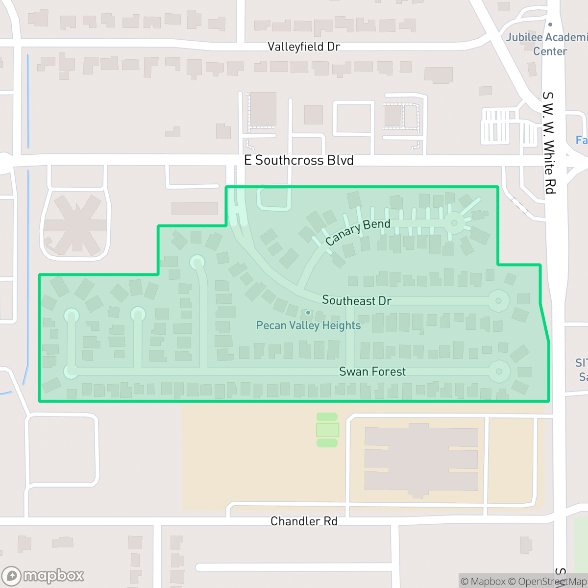 Map showing the location of Pecan Valley Heights-Pecan Valley, San Antonio, TX