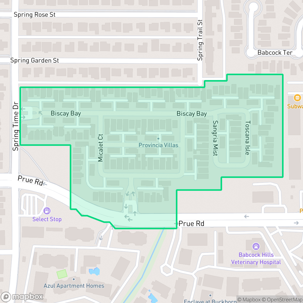 Map showing the location of Provincia Villas, San Antonio, TX