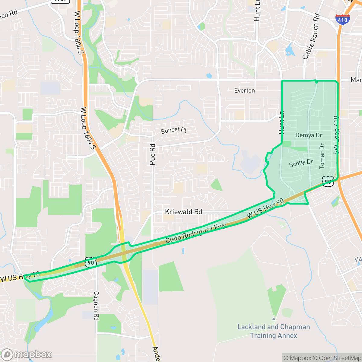 Map showing the location of Rainbow Hills, San Antonio, TX