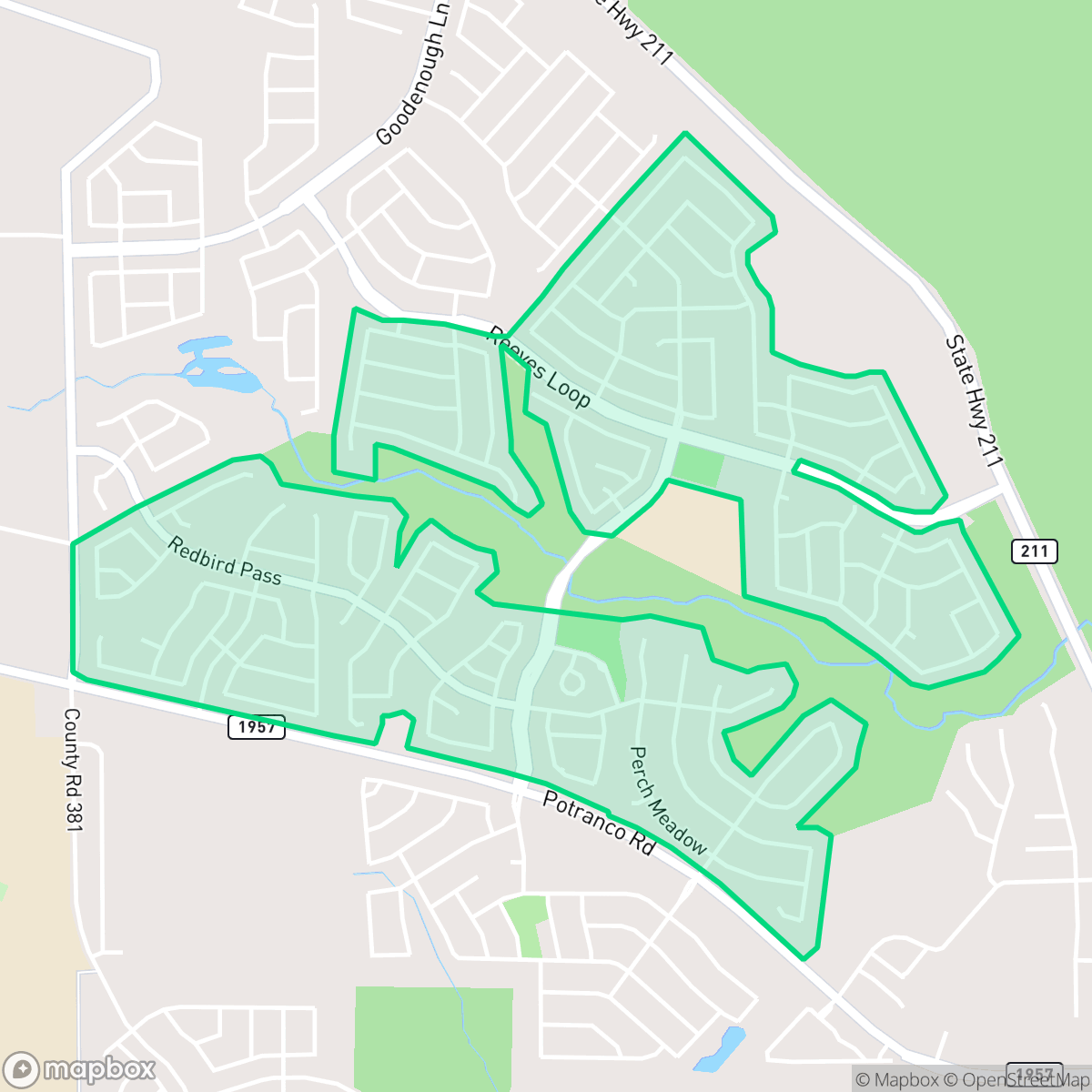 Map showing the location of Redbird Ranch, San Antonio, TX