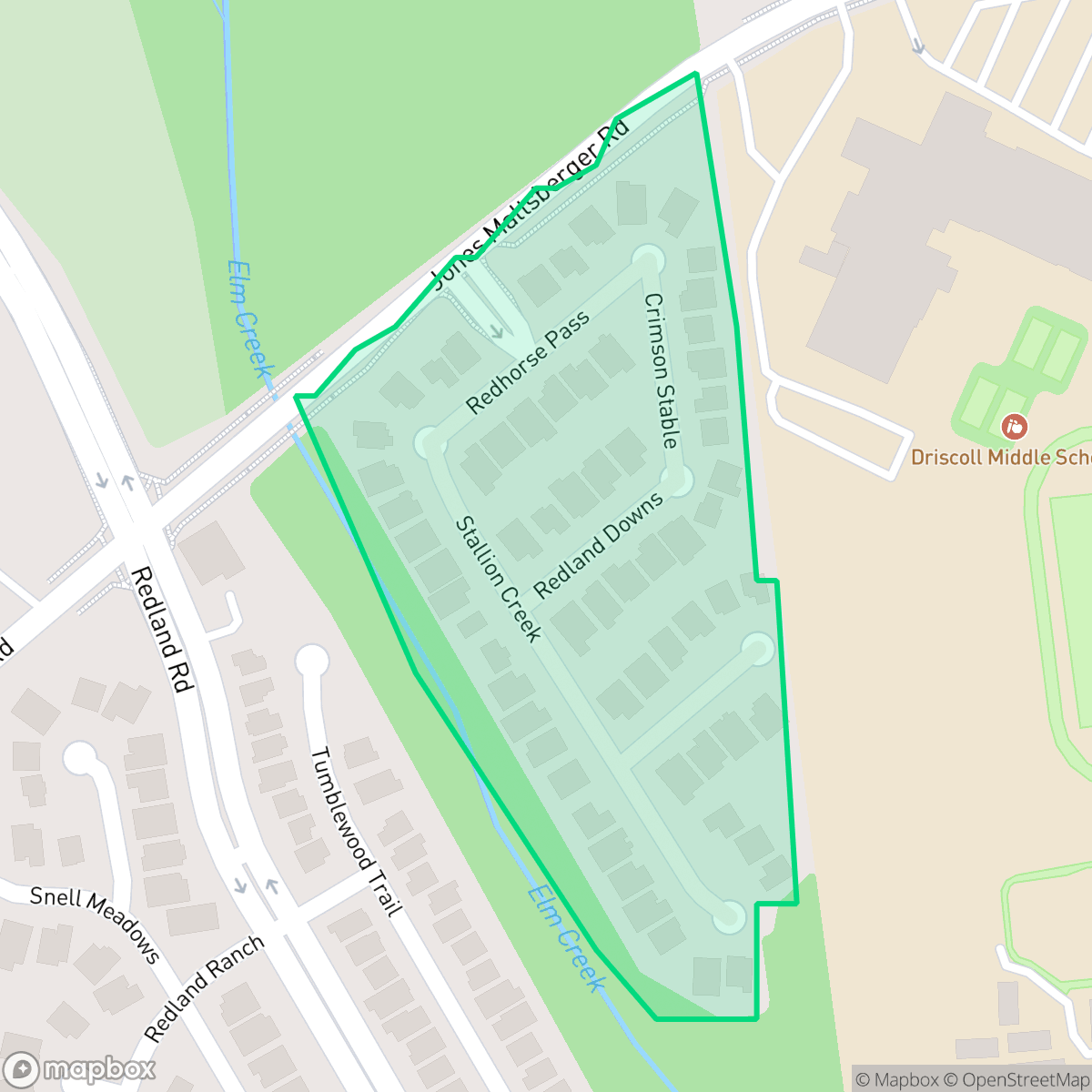 Map showing the location of Redland Ranch at Elm Creek, San Antonio, TX