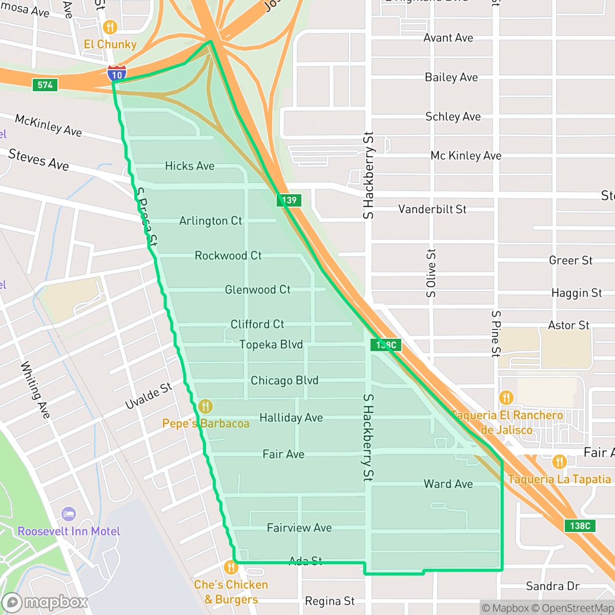 Map showing the location of Riverside, San Antonio, TX