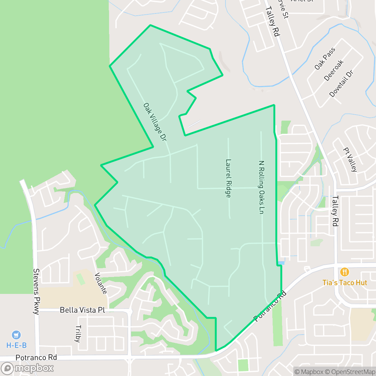 Map showing the location of Rolling Oaks, San Antonio, TX