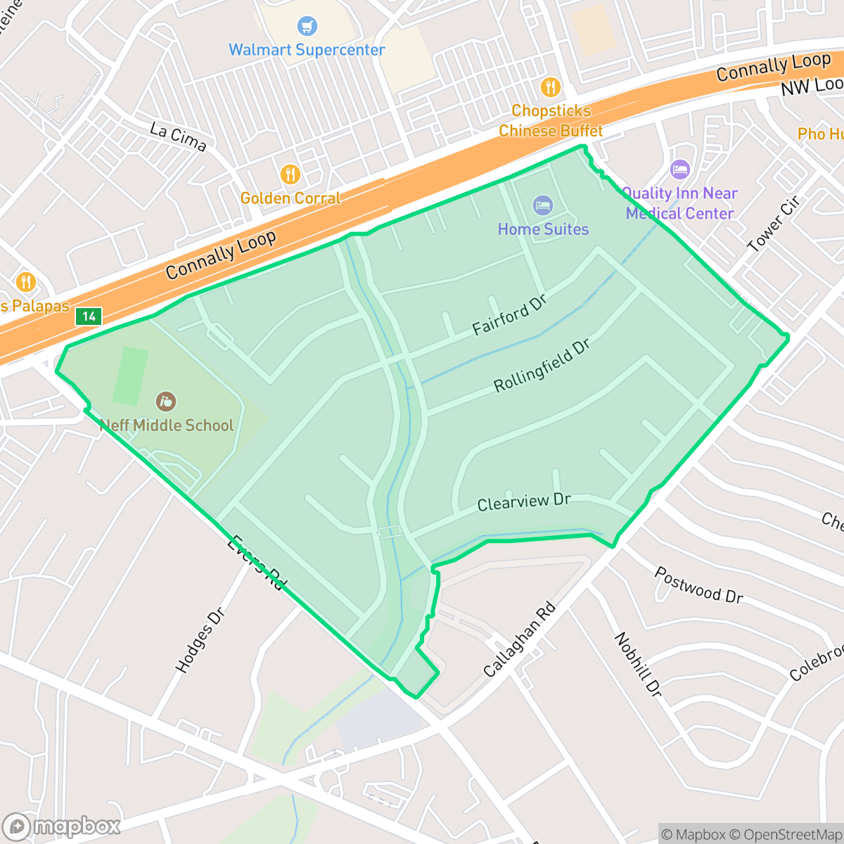 Map showing the location of Rolling Ridge Club, San Antonio, TX