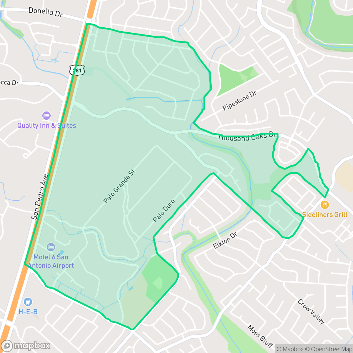 Map showing the location of Shady Oaks, San Antonio, TX