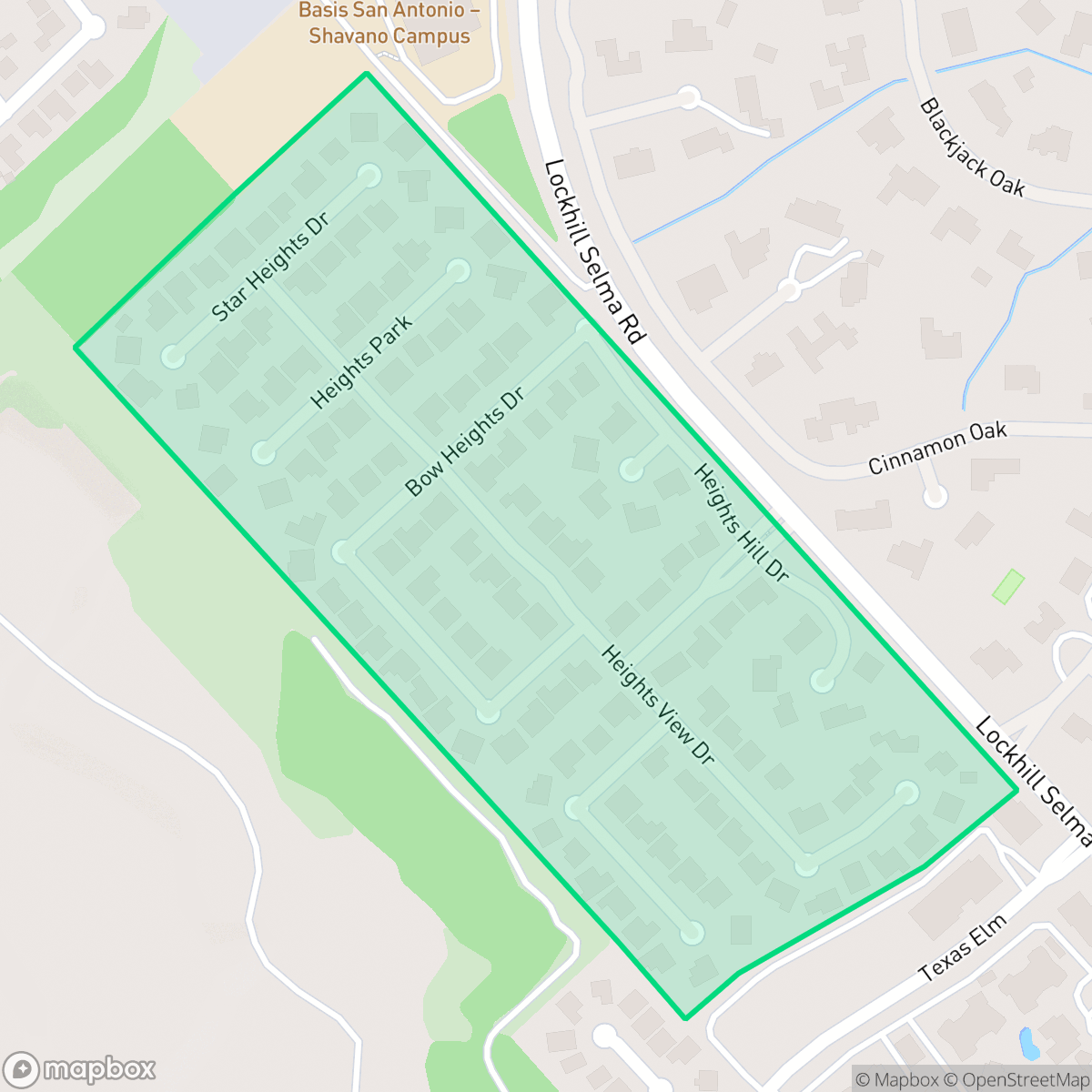 Map showing the location of Shavano Heights, San Antonio, TX