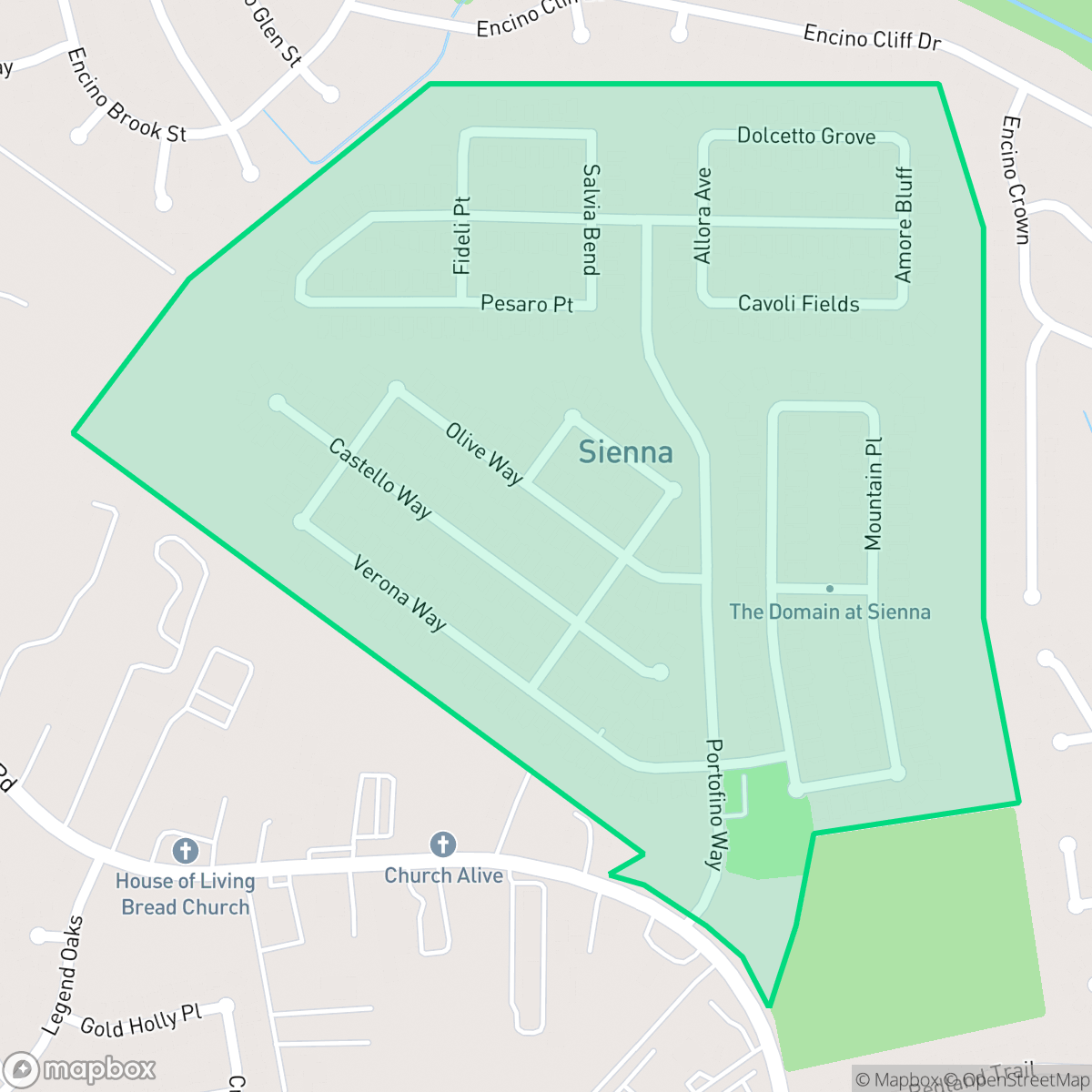Map showing the location of Sienna, San Antonio, TX