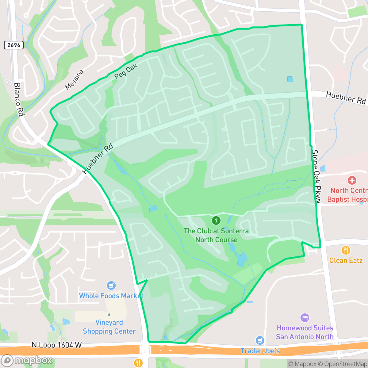 Map showing the location of Sonterra-Stone Oak, San Antonio, TX