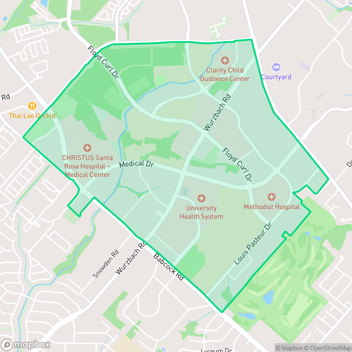 Map showing the location of South Texas Medical Center, San Antonio, TX