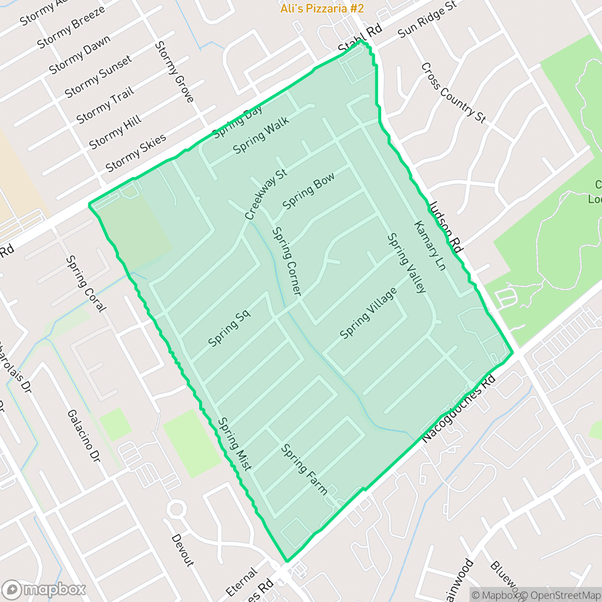 Map showing the location of Spring Creek Neighborhood Alliance, San Antonio, TX