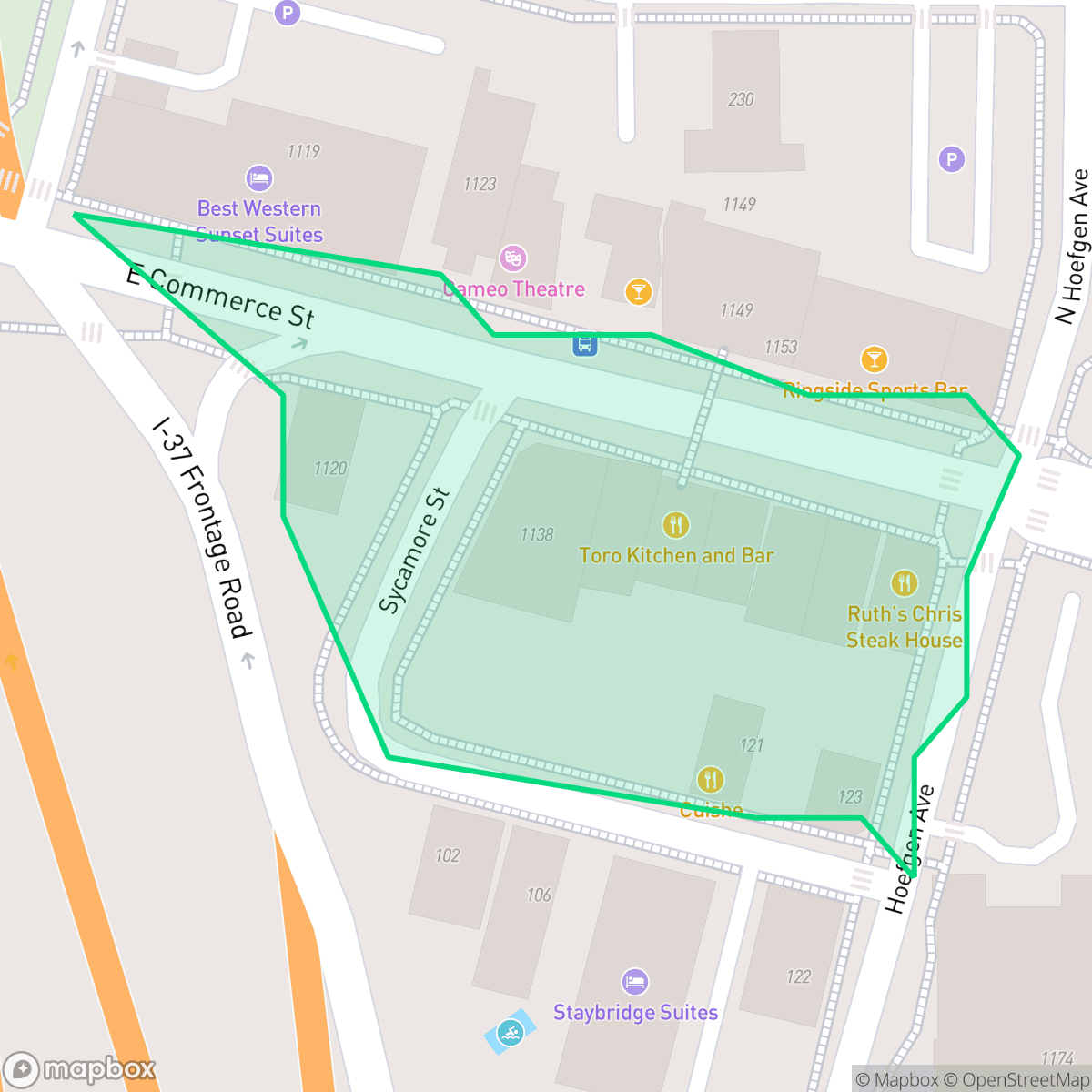 Map showing the location of St. Paul Square, San Antonio, TX