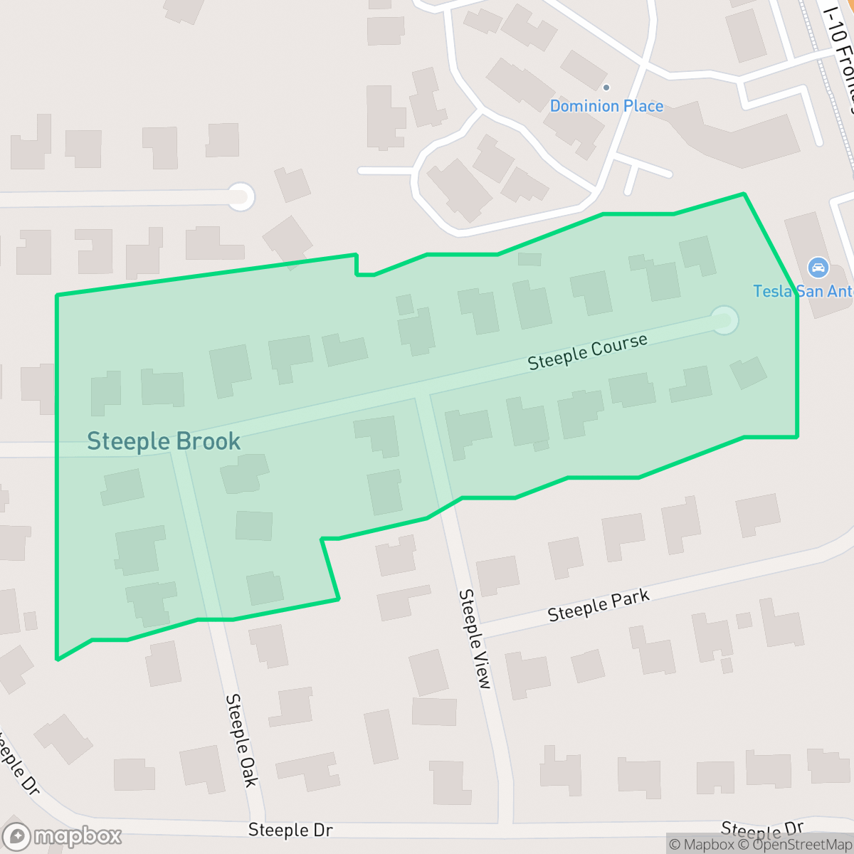Map showing the location of Steeplebrook, San Antonio, TX