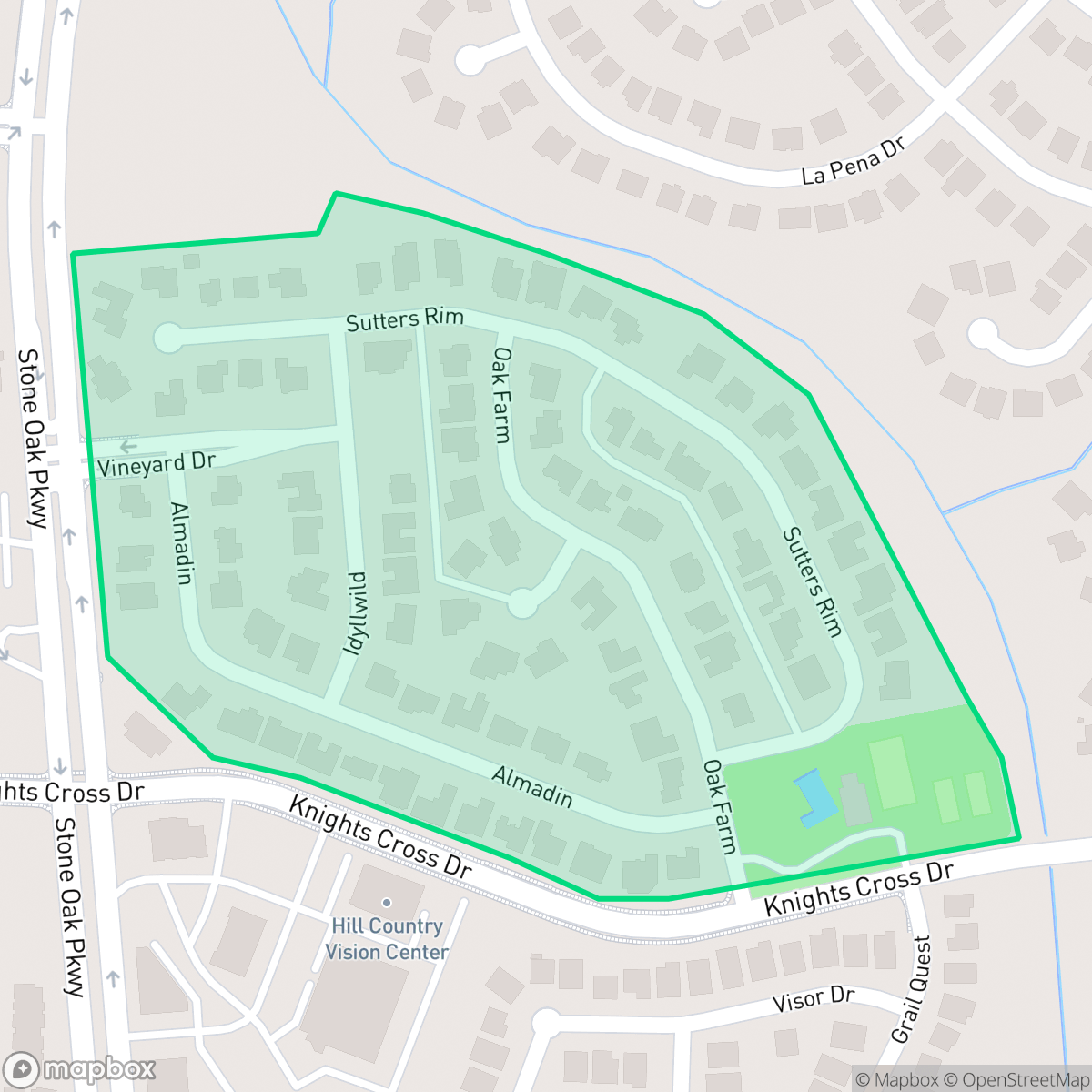 Map showing the location of Stone Canyon, San Antonio, TX