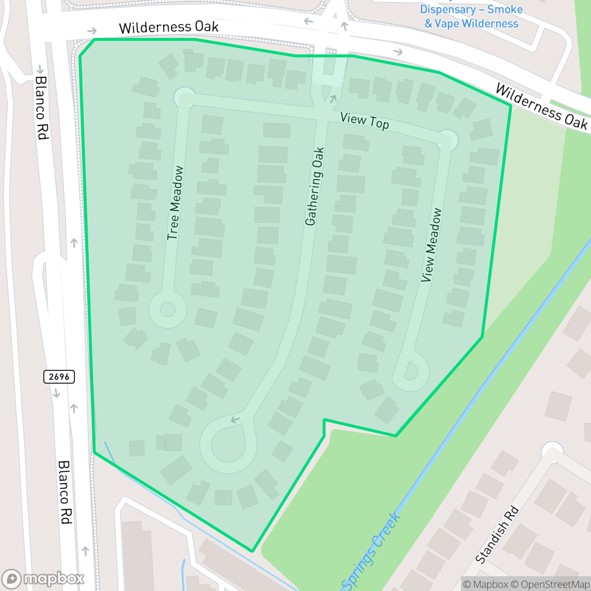 Map showing the location of Stone Oak Meadows, San Antonio, TX