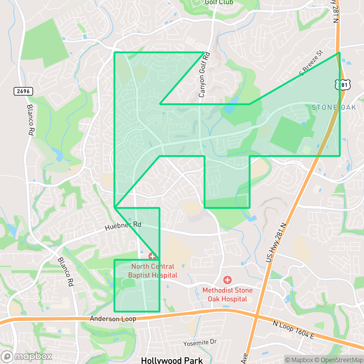 Map showing the location of Stone Oak, San Antonio, TX