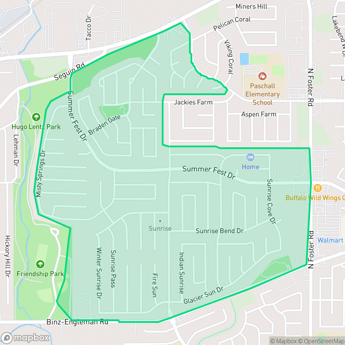 Map showing the location of Sunrise Neighborhood Coalition, San Antonio, TX